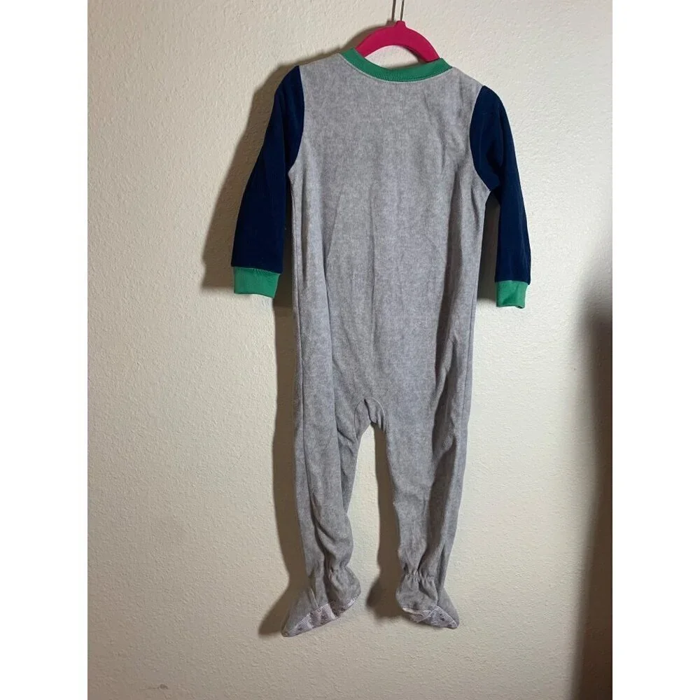Carter's Football Fleece Footie Pajamas Toddler Boys Size 2T Gray Touchdown I6
